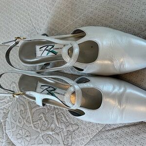 Women's Light Grey/White Leather Slingback Heels